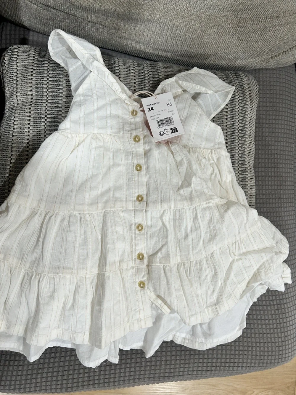 Girls White Embroidered Ruffle Sundress - Floral Detail
